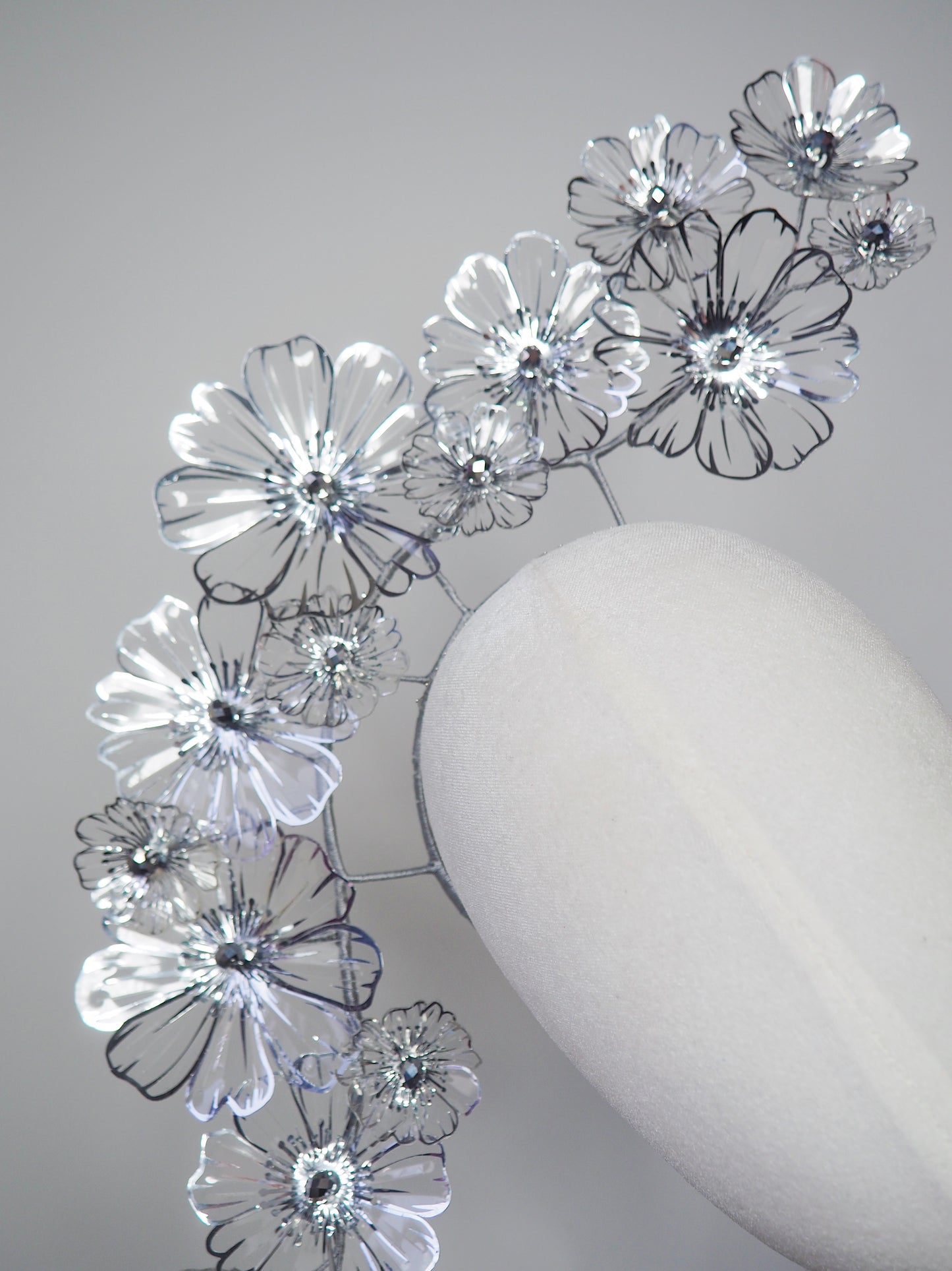 Silver Bloom- Silver metallic Crystoform flower headband