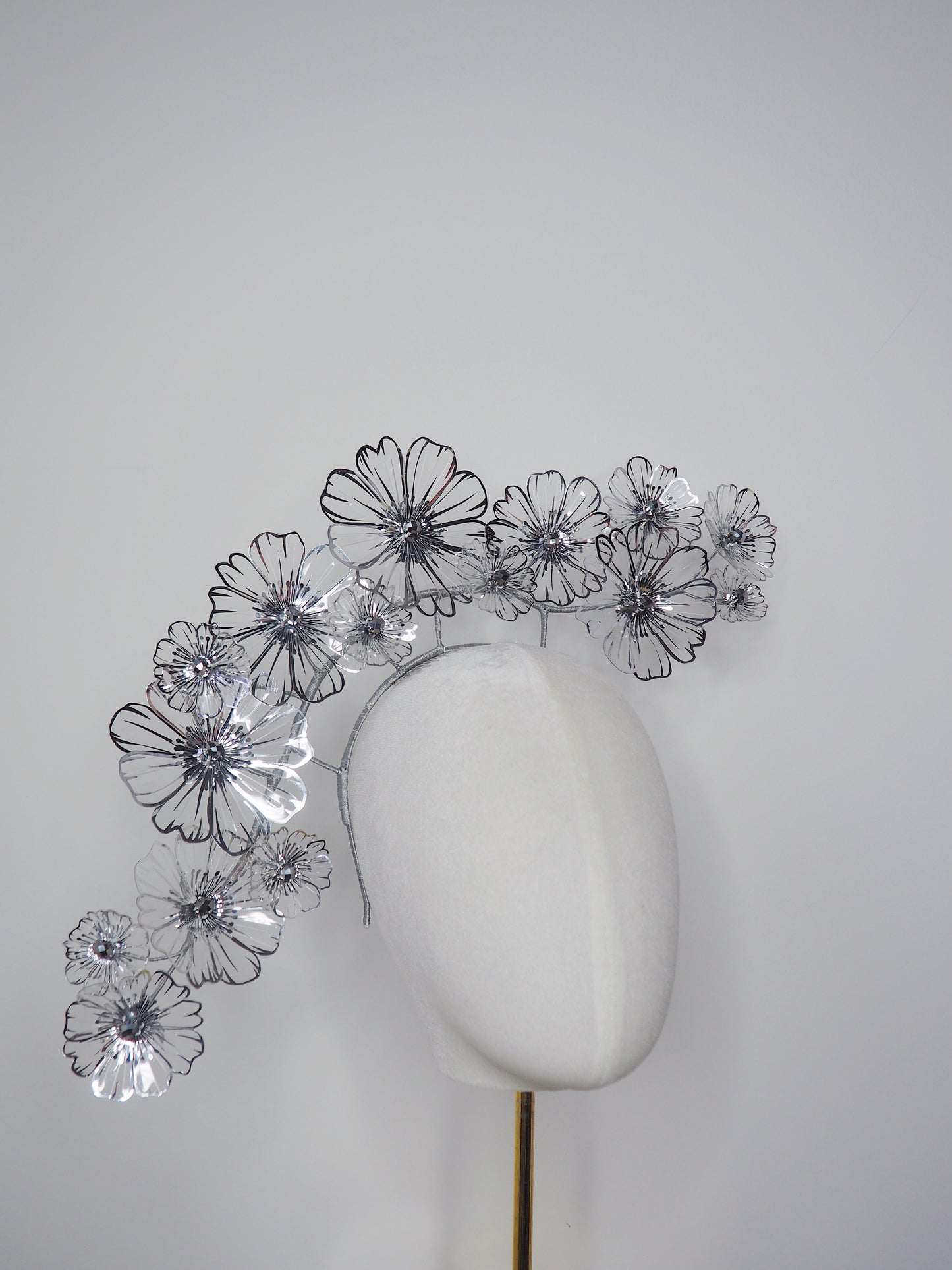 Silver Bloom- Silver metallic Crystoform flower headband