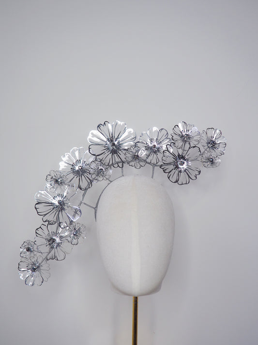Silver Bloom- Silver metallic Crystoform flower headband