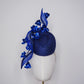Deep Blue Bloom - Rare hand dyed vintage straw cloth pork pie pillbox with blue crinoline swirl and blue metallic blossom detailing