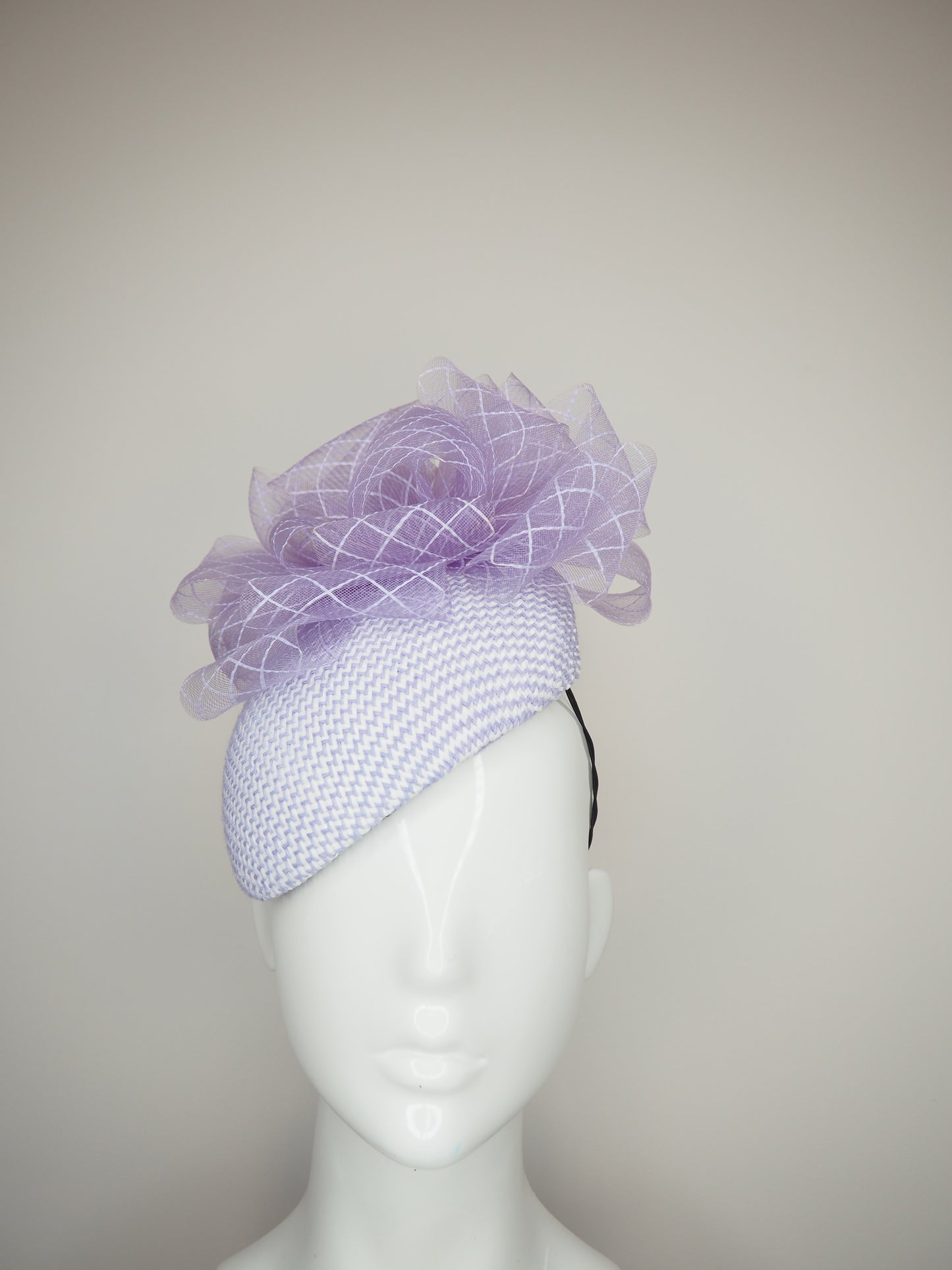 Lilac Dreams - Lilac and white raffia beret with purple crinoline bunching