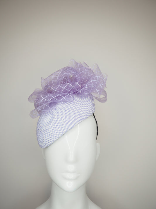 Lilac Dreams - Lilac and white raffia beret with purple crinoline bunching