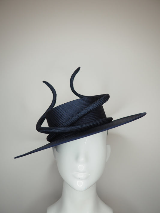 Navy baby - Navy boater with a sculpted parisisal swirl feature