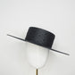 Black Stardust  - Classic Black straw boater with crystal and veil detail