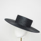 Black Stardust  - Classic Black straw boater with crystal and veil detail