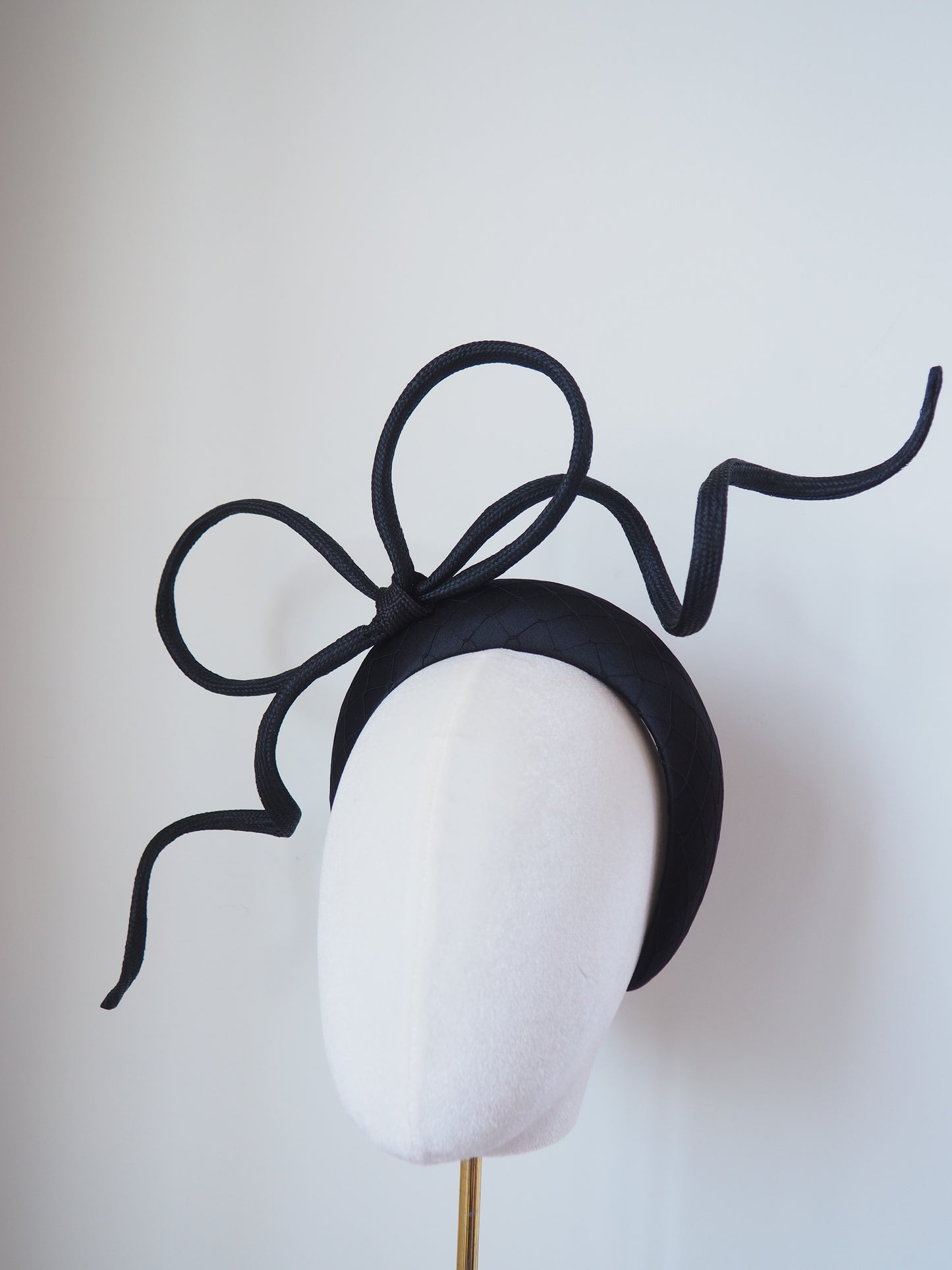 Blowing in the breeze - black parisissal Rope bow on satin and veil detail 3d headband