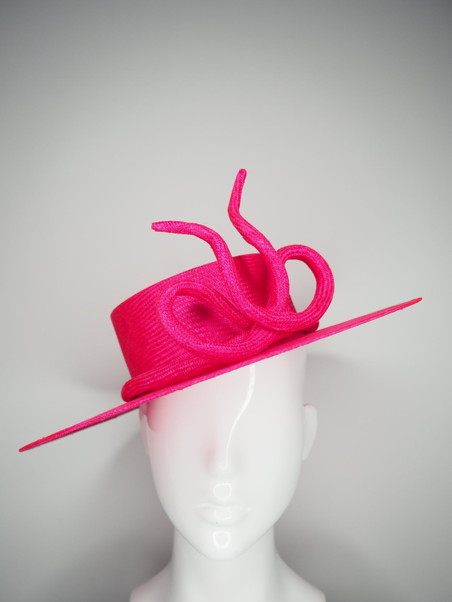 Bow on a boater  - Vivid pink parisissal Straw boater with a sculpted parisisal bow feature