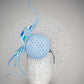 Blue Aurora - Baby blue leather veiled percher with silver veil and iridescent Aurora crystal detail