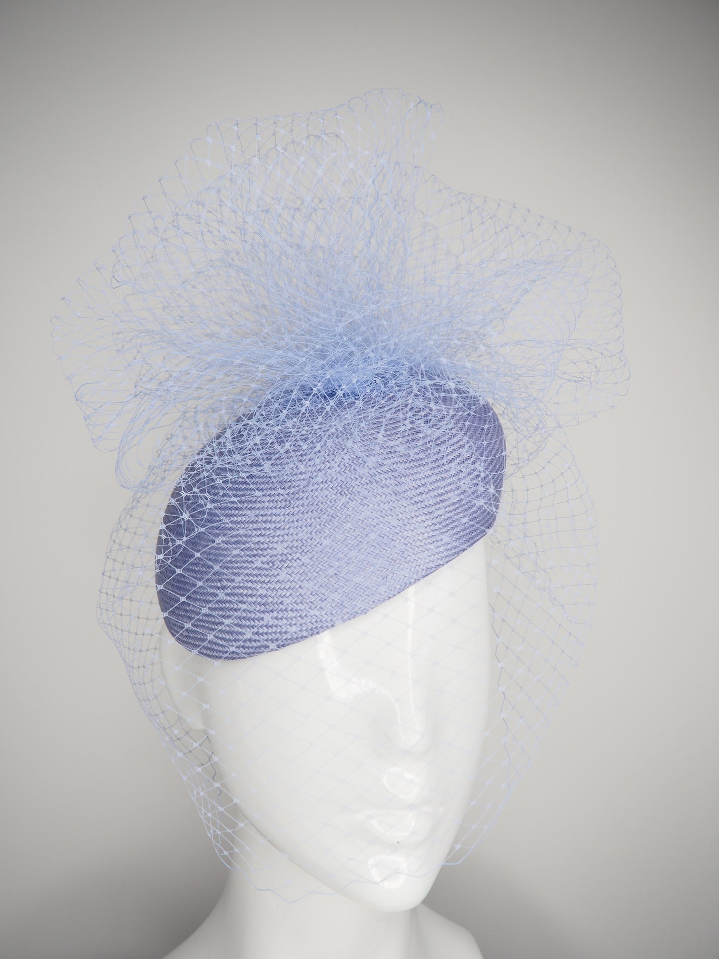 Periwinkle Clouds - Delicate Periwinkle blue straw face-hugger with veil detail