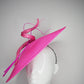 Bubbly and Bright- Carmine Rose pink Buntal coolie brim with 3d straw swirl and quills