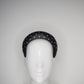 Mia - Sparkle - Black leather 3d blocked headband with veil and crystal detail