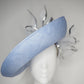 Uptown Bow -Convertible Blue silver and white Garden Party Style upturned brim with removable headband.
