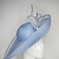 Uptown Bow -Convertible Blue silver and white Garden Party Style upturned brim with removable headband.