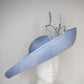 Uptown Bow -Convertible Blue silver and white Garden Party Style upturned brim with removable headband.