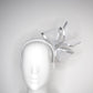 Uptown Bow -Convertible Blue silver and white Garden Party Style upturned brim with removable headband.
