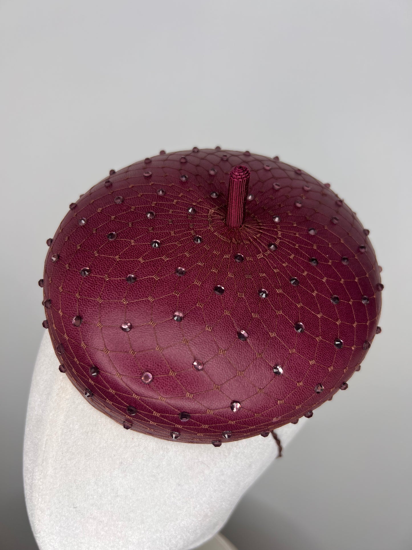 Glitz and glam - Leather button beret with crystals - Maroon
