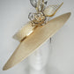 Golden Glimmer - Natural straw slanted brim boater with gold crystoform rose and crinoline trim.