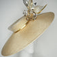 Golden Glimmer - Natural straw slanted brim boater with gold crystoform rose and crinoline trim.