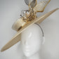 Golden Glimmer - Natural straw slanted brim boater with gold crystoform rose and crinoline trim.