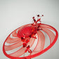 Scarlet Symphony - Wired crinoline swirl extra wide brim with leather base, diamante detail, and metallic red blossoms