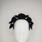 Velvet Rose -Black - Velvet rose vine headband on padded handmade alice band.