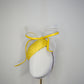 Sunshine - Yellow Petite Facehugger – yellow straw base covered in crystals, with white and gold crinoline bow edged in yellow leather