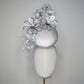 celestial Cosmos - Silver round percher with crystoform silver and clear Cosmo flowers