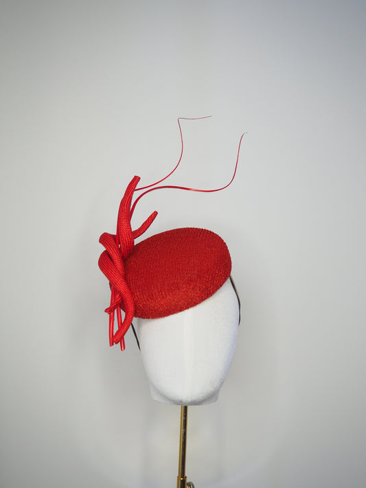 Scarlet Swirl - Red vintage straw cloth button vintage straw cloth button beret with wires parisissal swirls and quills