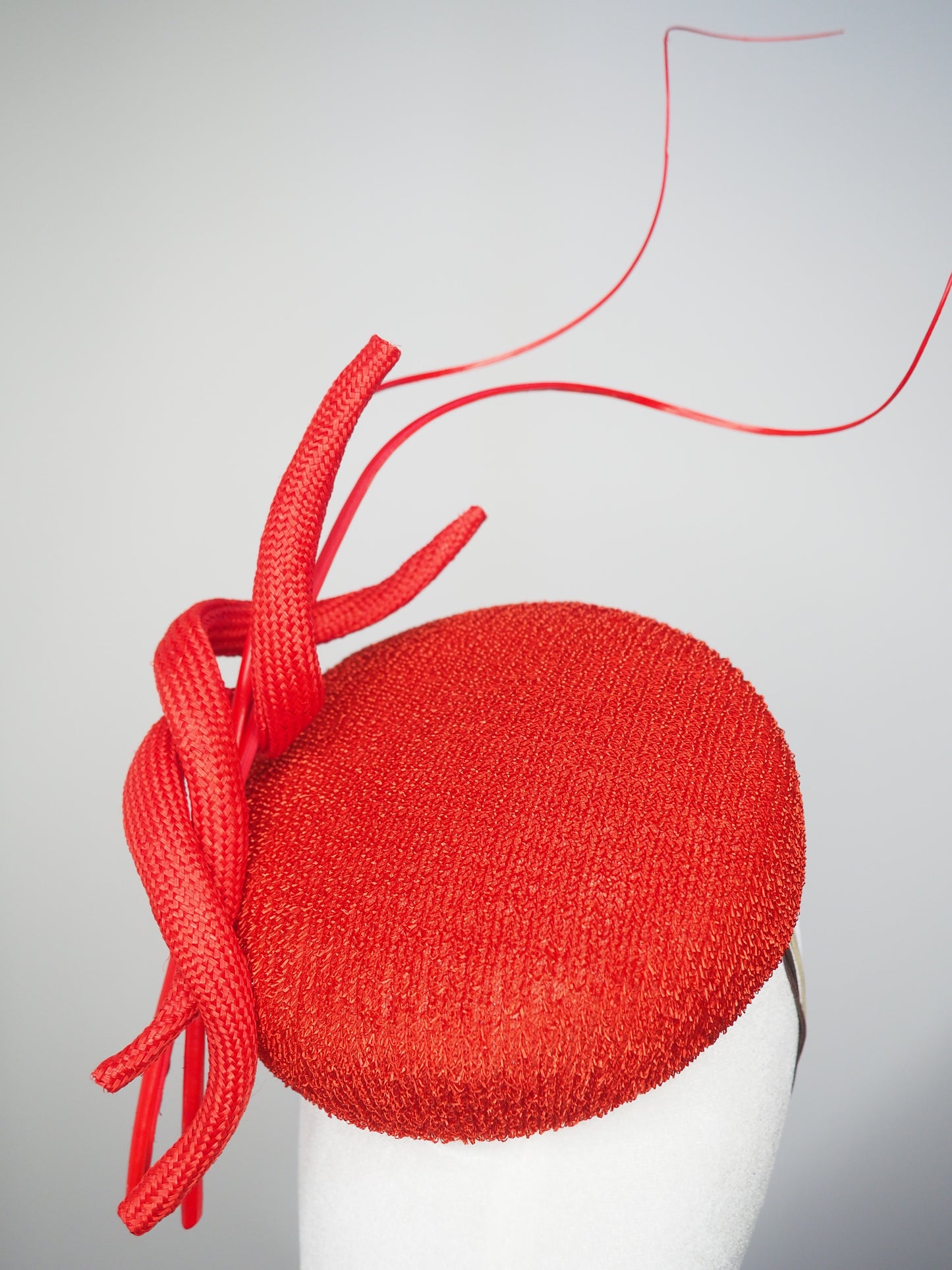 Scarlet Swirl - Red vintage straw cloth button vintage straw cloth button beret with wires parisissal swirls and quills