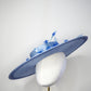 Baby Blue - Large Baby Blue Boater Brim with delicate crystoform rose vine in shades of blue