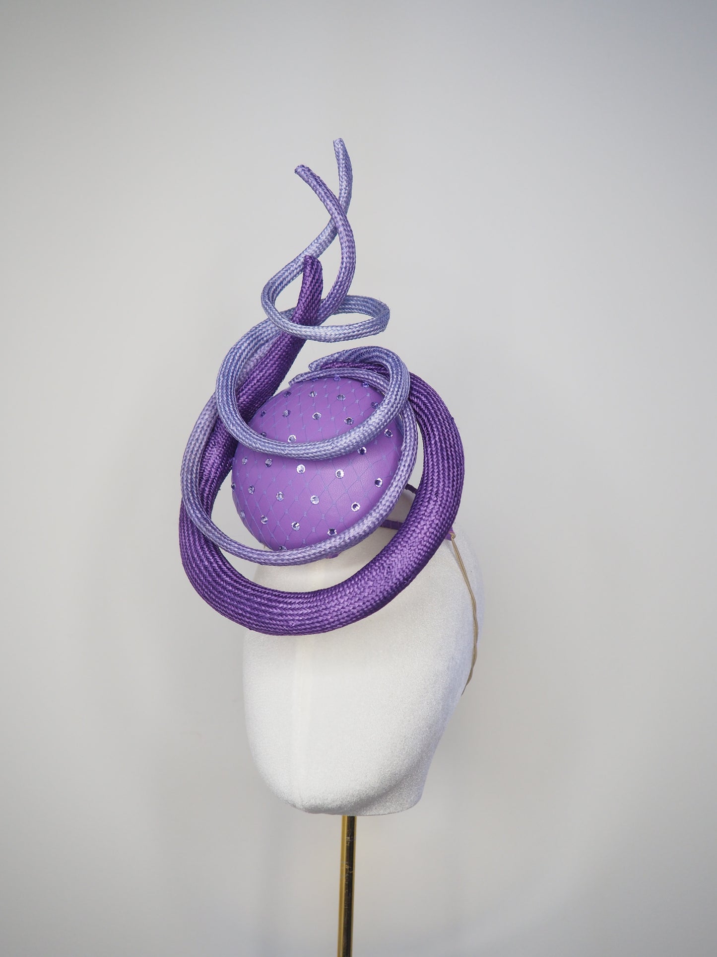 Violet Whirl - Purple leather percher with straw swirls in lilac shades