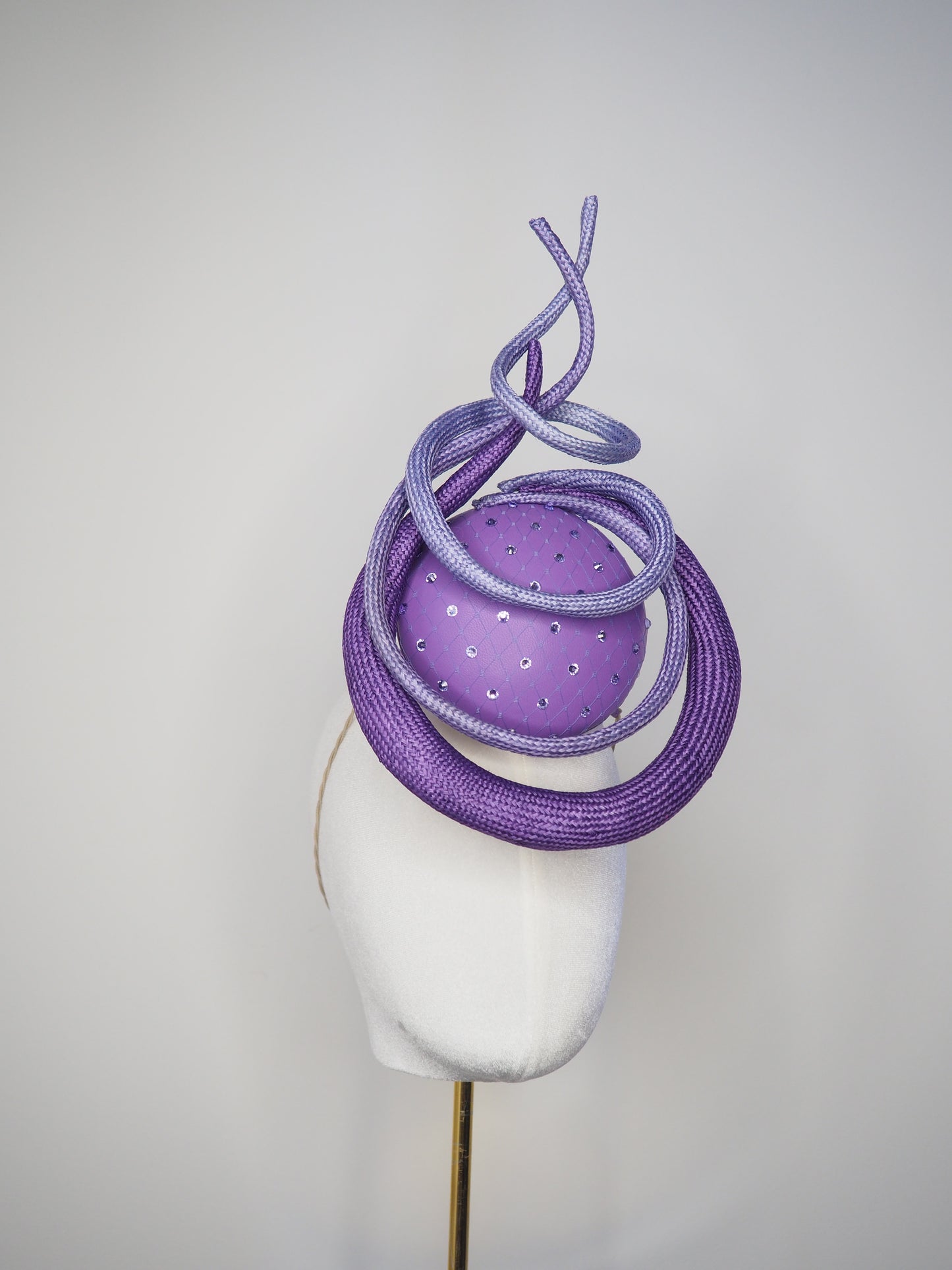 Violet Whirl - Purple leather percher with straw swirls in lilac shades