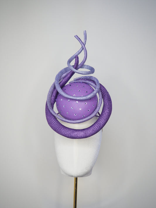 Violet Whirl - Purple leather percher with straw swirls in lilac shades