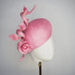 Rosetta - A playful candy pink face-hugger beret featuring sculptural straw swirls and handcrafted Parisissal roses.