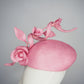Rosetta - A playful candy pink face-hugger beret featuring sculptural straw swirls and handcrafted Parisissal roses.