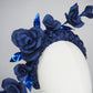 Navy Rose - Navy vintage  textured headband cascading with sculptural wired roses.
