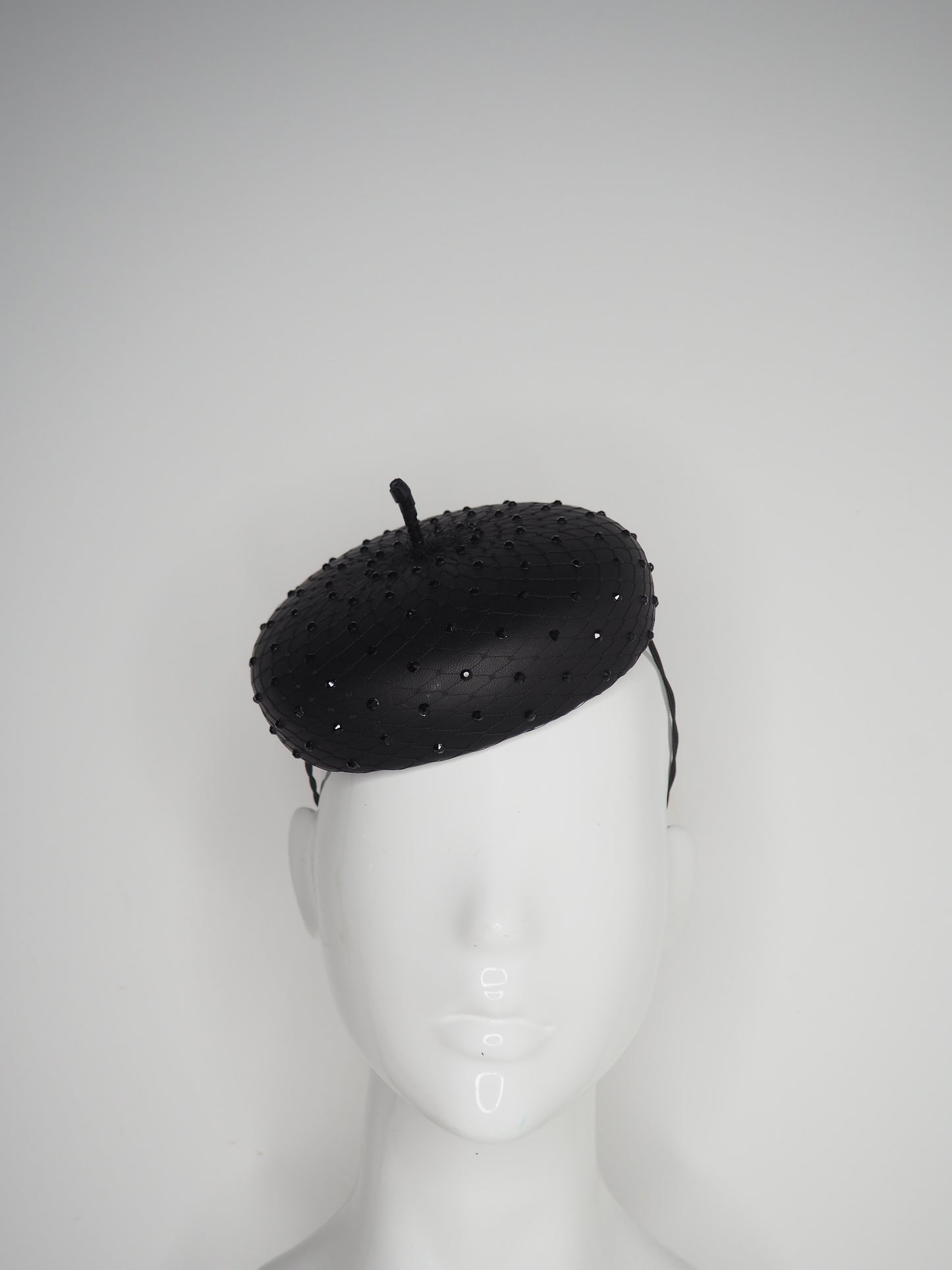 Glitz and glam - Leather button beret with crystals - black
