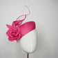 Rosé Reverie - Pink parasisal facehugger beret-style headpiece with sculpted straw rose and blossom and sculpted swirl