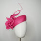 Rosé Reverie - Pink parasisal facehugger beret-style headpiece with sculpted straw rose and blossom and sculpted swirl