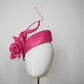Rosé Reverie - Pink parasisal facehugger beret-style headpiece with sculpted straw rose and blossom and sculpted swirl