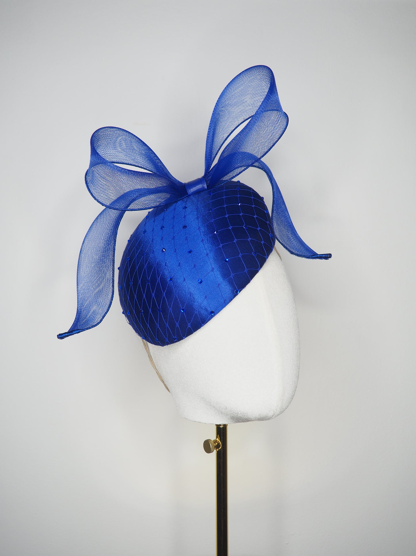 Cobalt Wind  -Cobalt  fabric face hugger  beret with embellished veiling detail and windswept crinoline (Copy) (Copy)