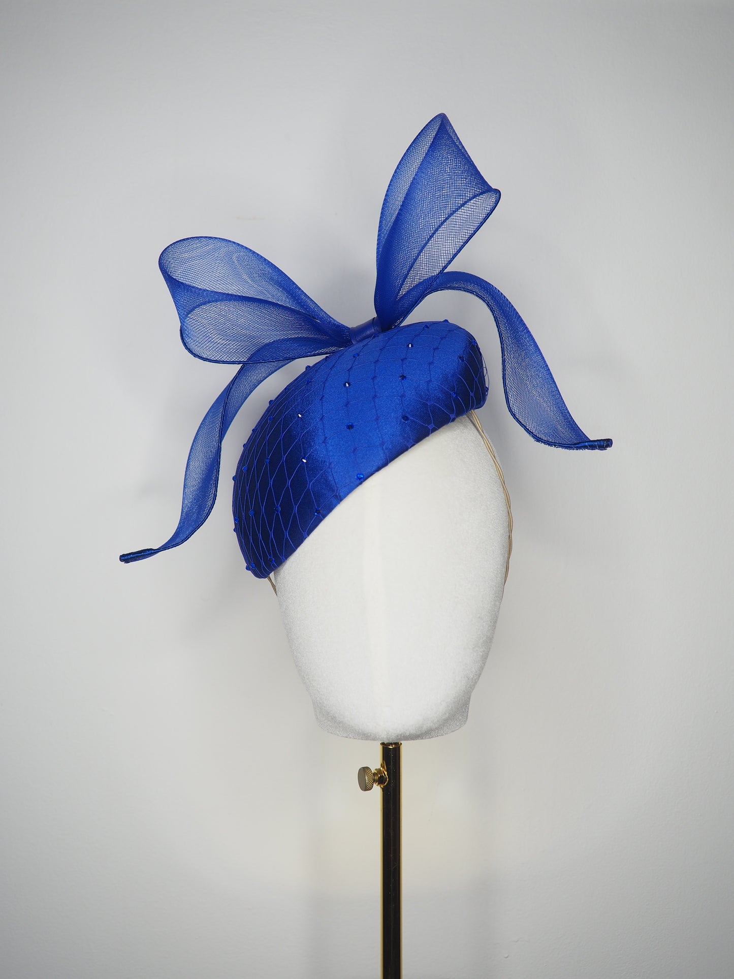 Cobalt Wind  -Cobalt  fabric face hugger  beret with embellished veiling detail and windswept crinoline (Copy) (Copy)