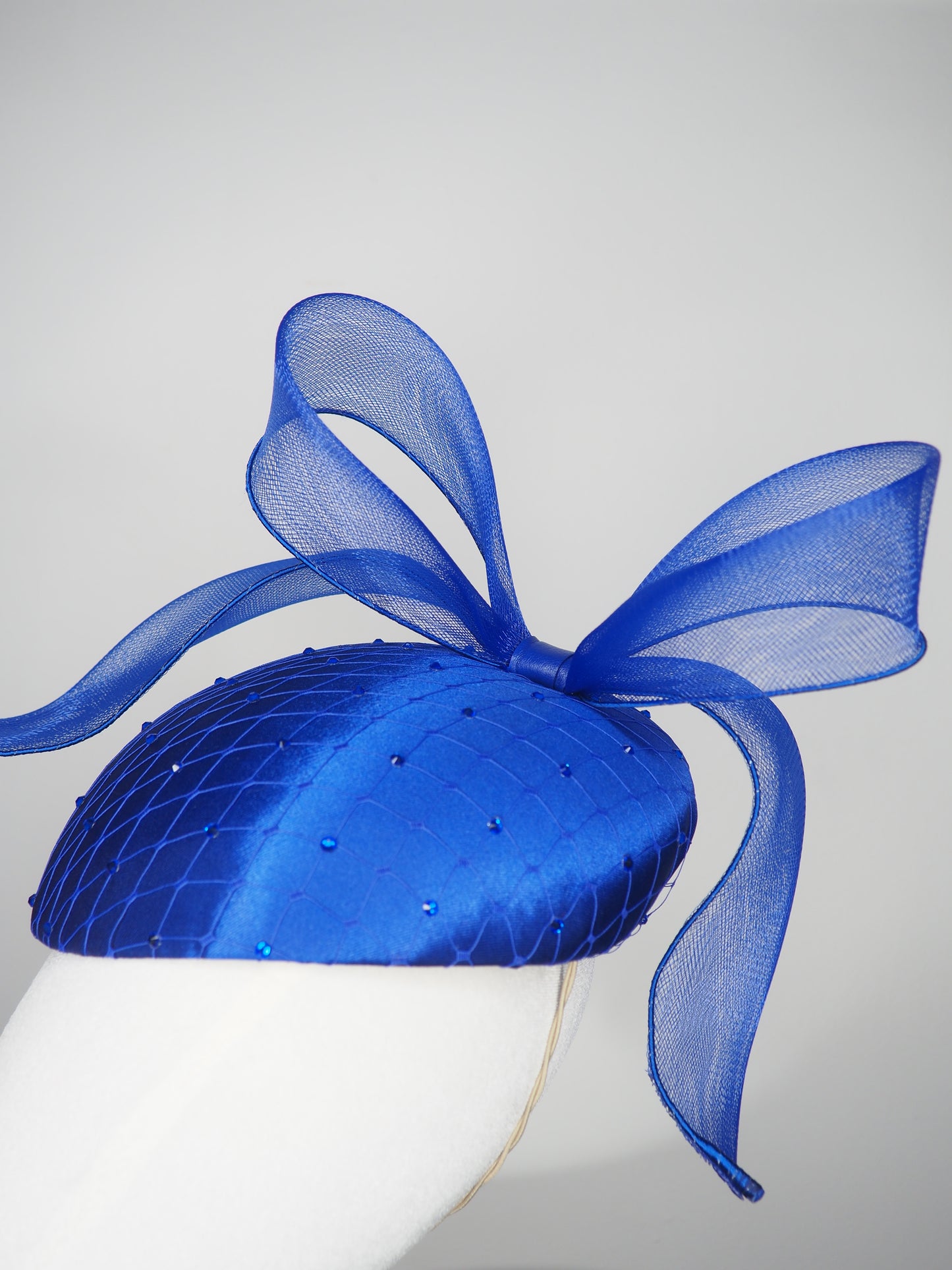 Cobalt Wind  -Cobalt  fabric face hugger  beret with embellished veiling detail and windswept crinoline (Copy) (Copy)