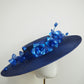 Deep blue - Deep blue straw boater with orchid vine in shades of blue crystoform.