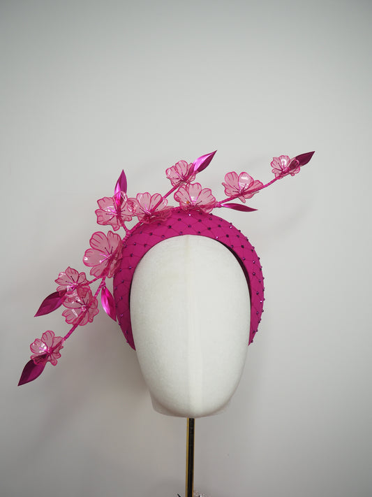 Blossom  - Magenta 3D headband with draping crystoform blossoms