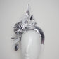 Disco Swirl -silver sequined 3d Headband with a Green Allium flower and crinoline swirl