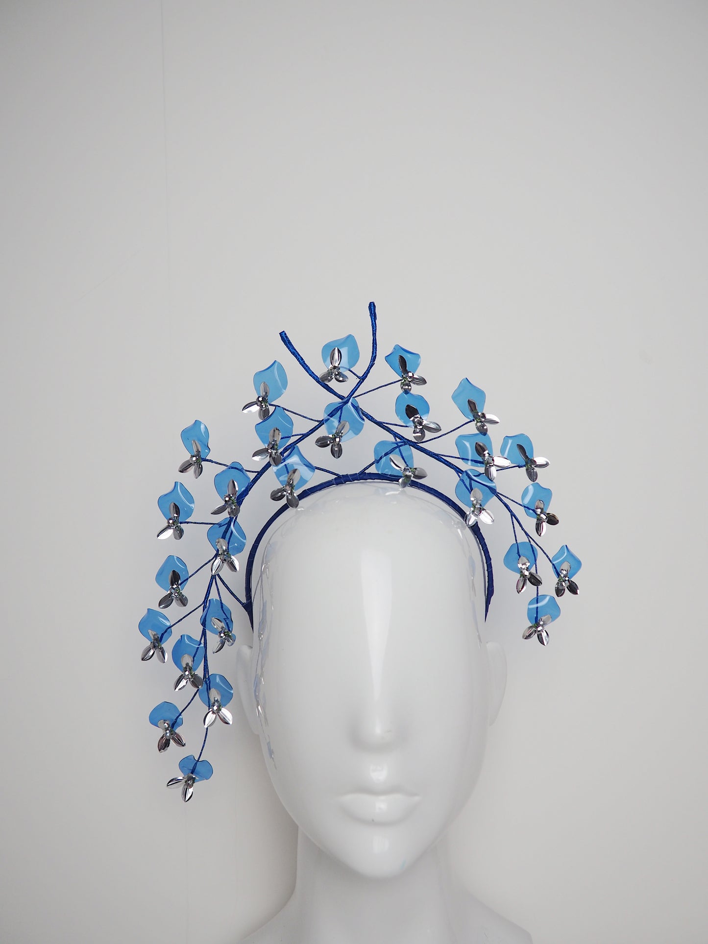 Blue Wisteria - Blue and silver crystoform wisteria blossom headband