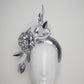 Disco Swirl -silver sequined 3d Headband with a Green Allium flower and crinoline swirl