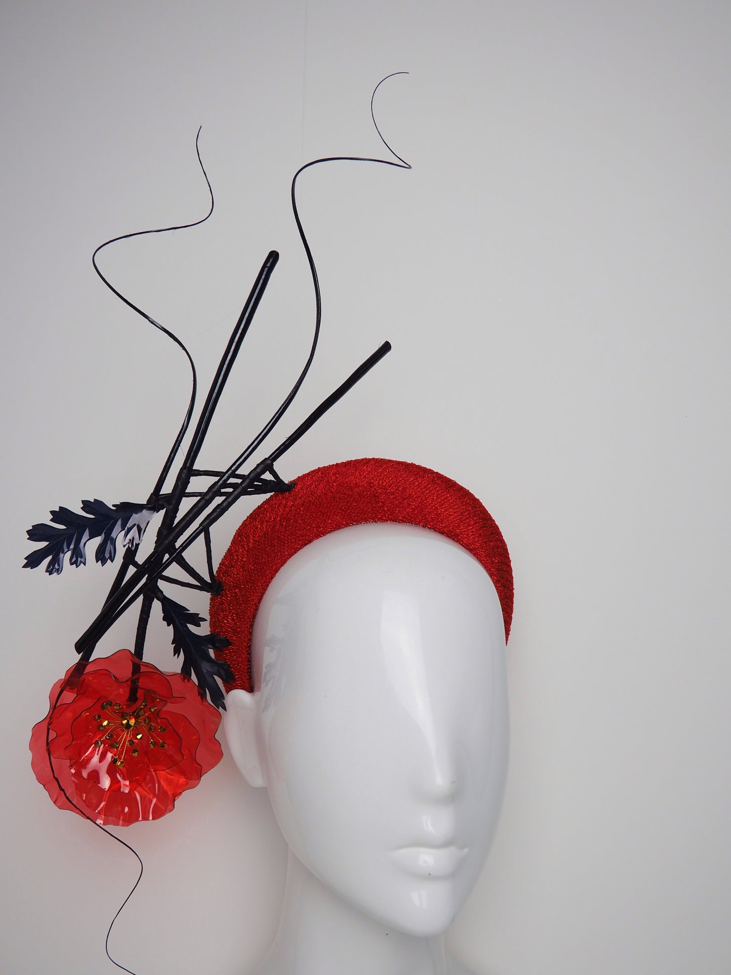 Lone Pine Poppy - Vintage Straw cloth 3d headband with lone crystoform poppy.
