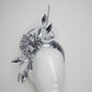 Disco Swirl -silver sequined 3d Headband with a Green Allium flower and crinoline swirl
